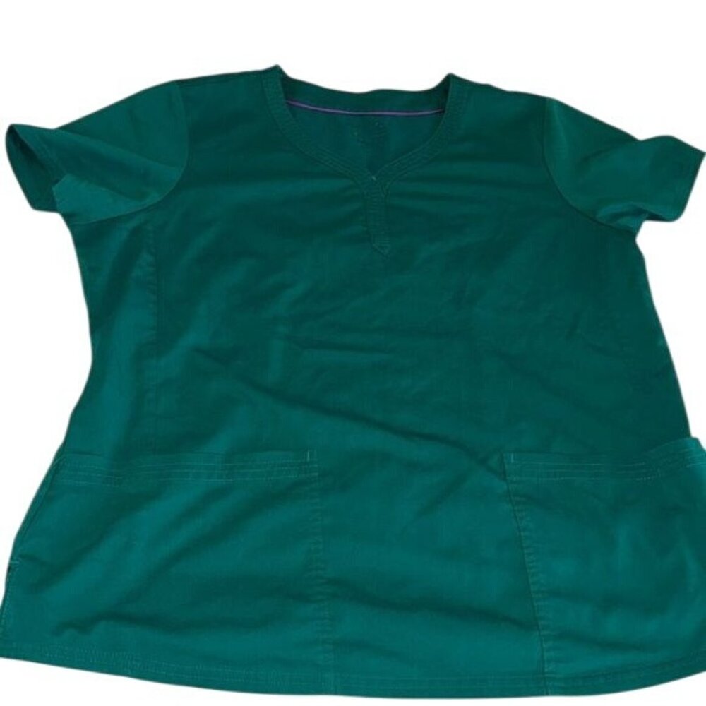Purple Label Healing Hands Womens Teal Scrub Top 2X